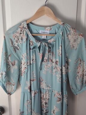 Motherhood Light Aqua Floral Tiered Maxi Dress